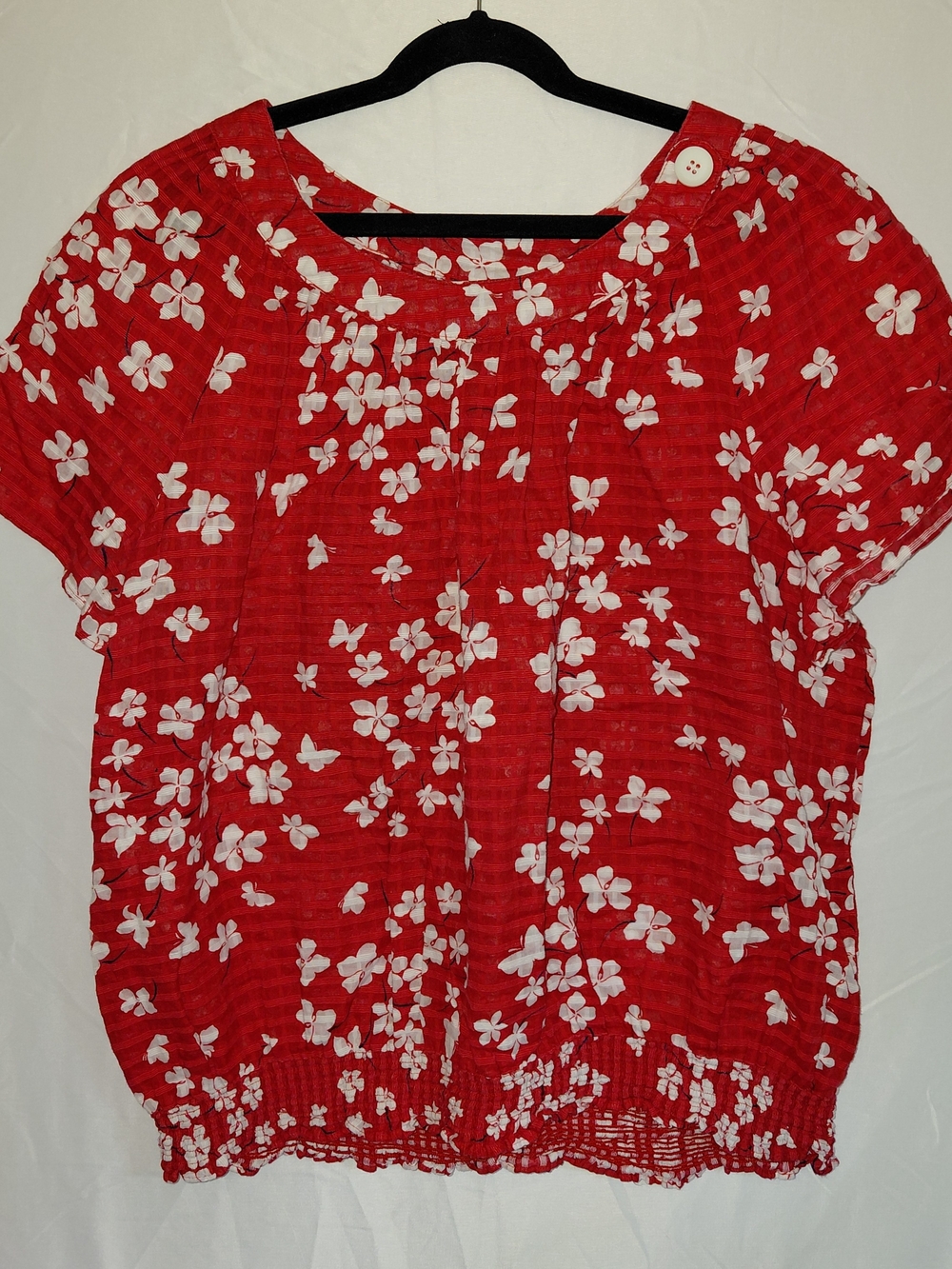 Alfred Dunner Red Floral Short-Sleeve Button-Neck Blouse #2296